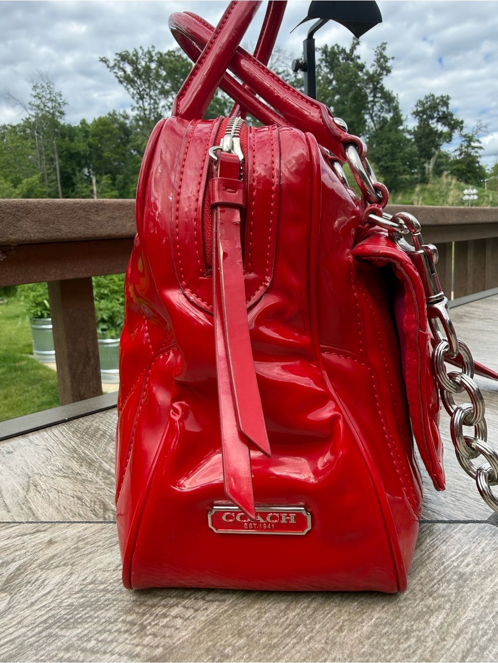 GUC Coach Poppy Liquid Gloss Vintage Pushlock Satchel Shoulder Bag - Picture 6 of 17